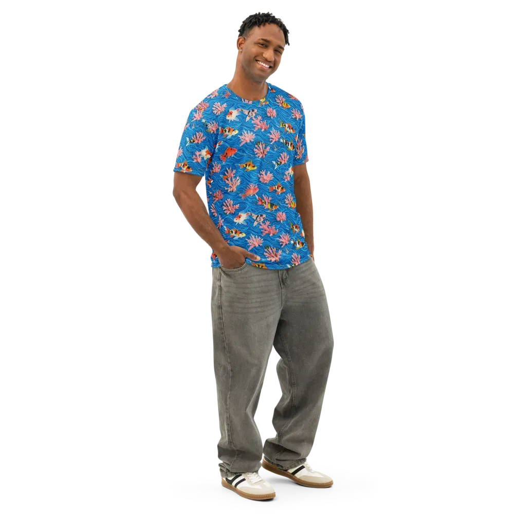 Neon Reef on Men's Cotton Crew Neck T-Shirt — Right Front