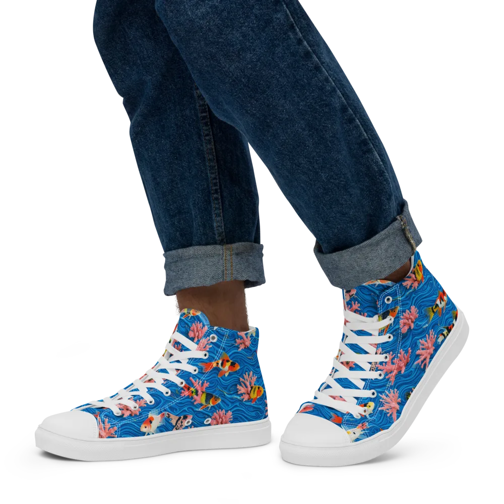 Neon Reef on Men's High Top Canvas Shoes — Left