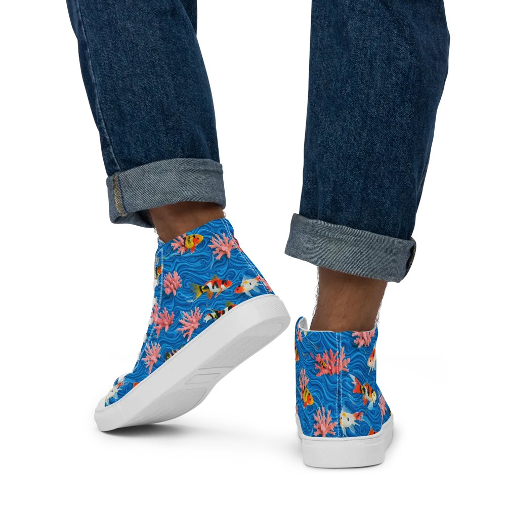 Neon Reef on Men's High Top Canvas Shoes — Back