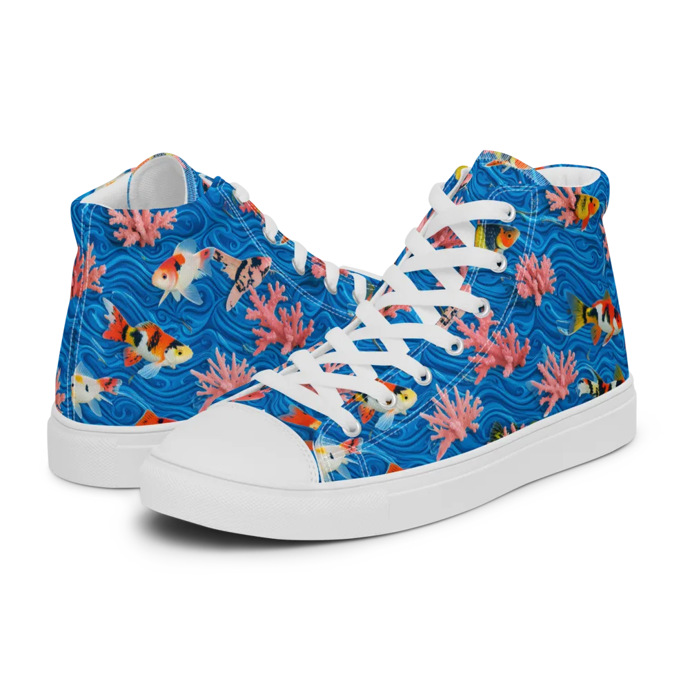 Neon Reef on Women's High Top Canvas Shoes — Left