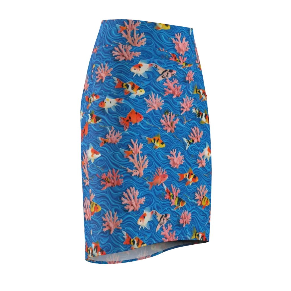 Neon Reef on Pencil Skirt — Front Side