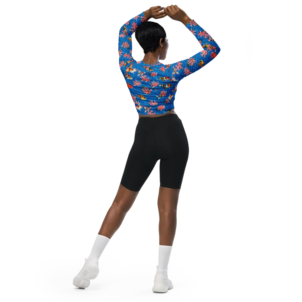 Neon Reef on Long Sleeve Crop Top — Back