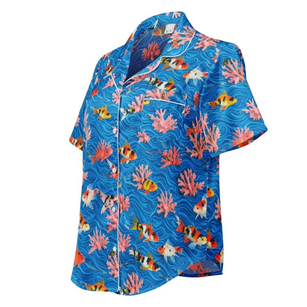 Neon Reef on Women's Short Sleeve Pajama Top — Left Front