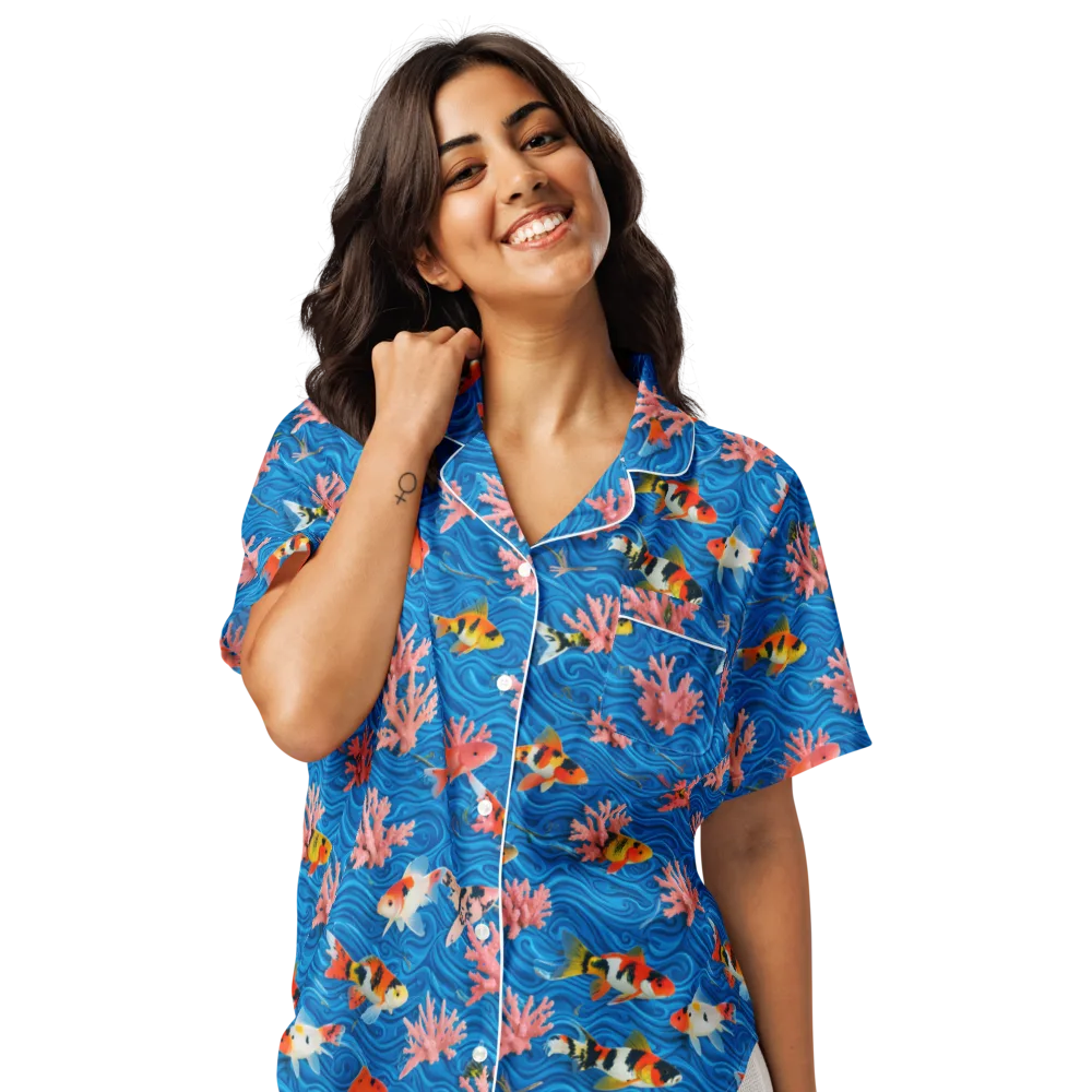 Neon Reef on Women's Short Sleeve Pajama Top — Front