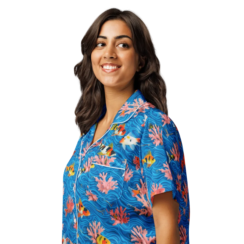 Neon Reef on Women's Short Sleeve Pajama Top — Left Front