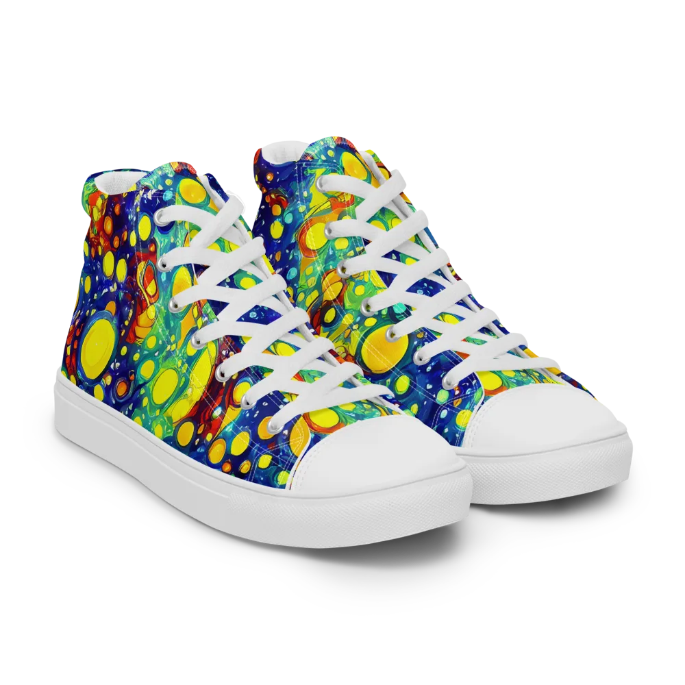 Midnight Bubbles on Men's High Top Canvas Shoes — Right Front