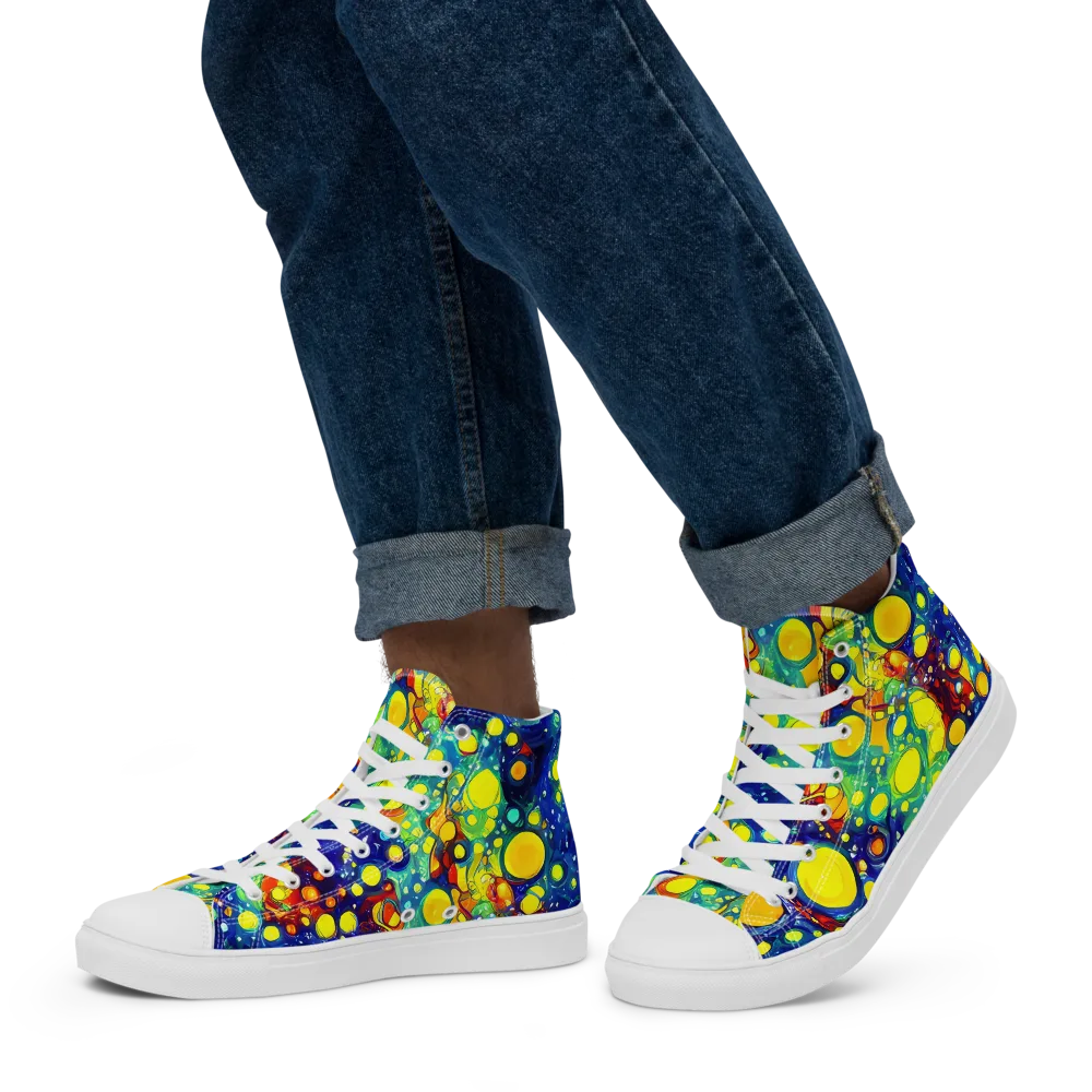 Midnight Bubbles on Men's High Top Canvas Shoes — Left