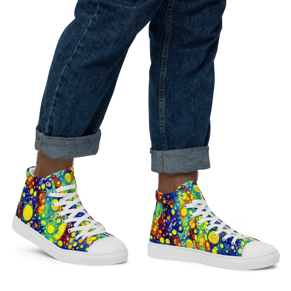 Midnight Bubbles on Men's High Top Canvas Shoes — Right