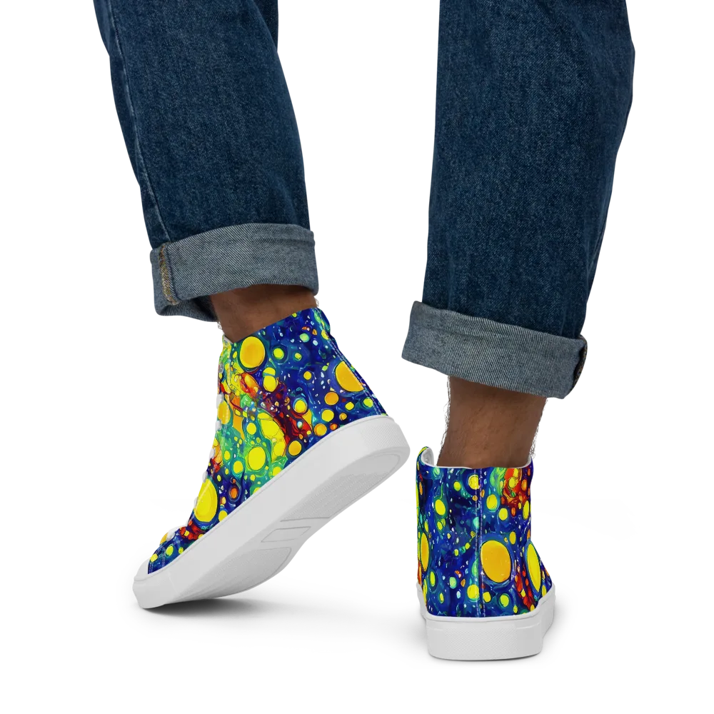 Midnight Bubbles on Men's High Top Canvas Shoes — Back