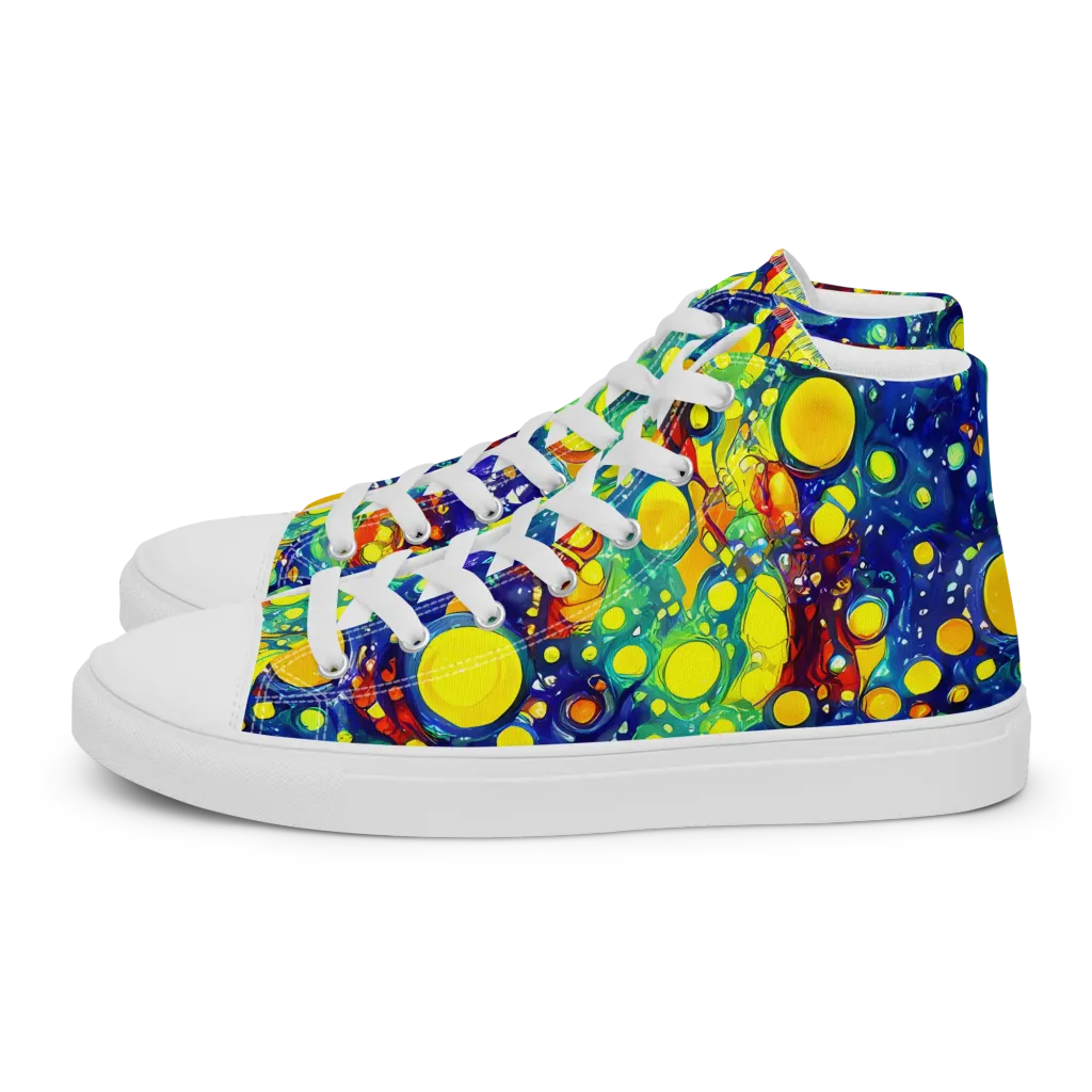 Midnight Bubbles on Women's High Top Canvas Shoes — Left