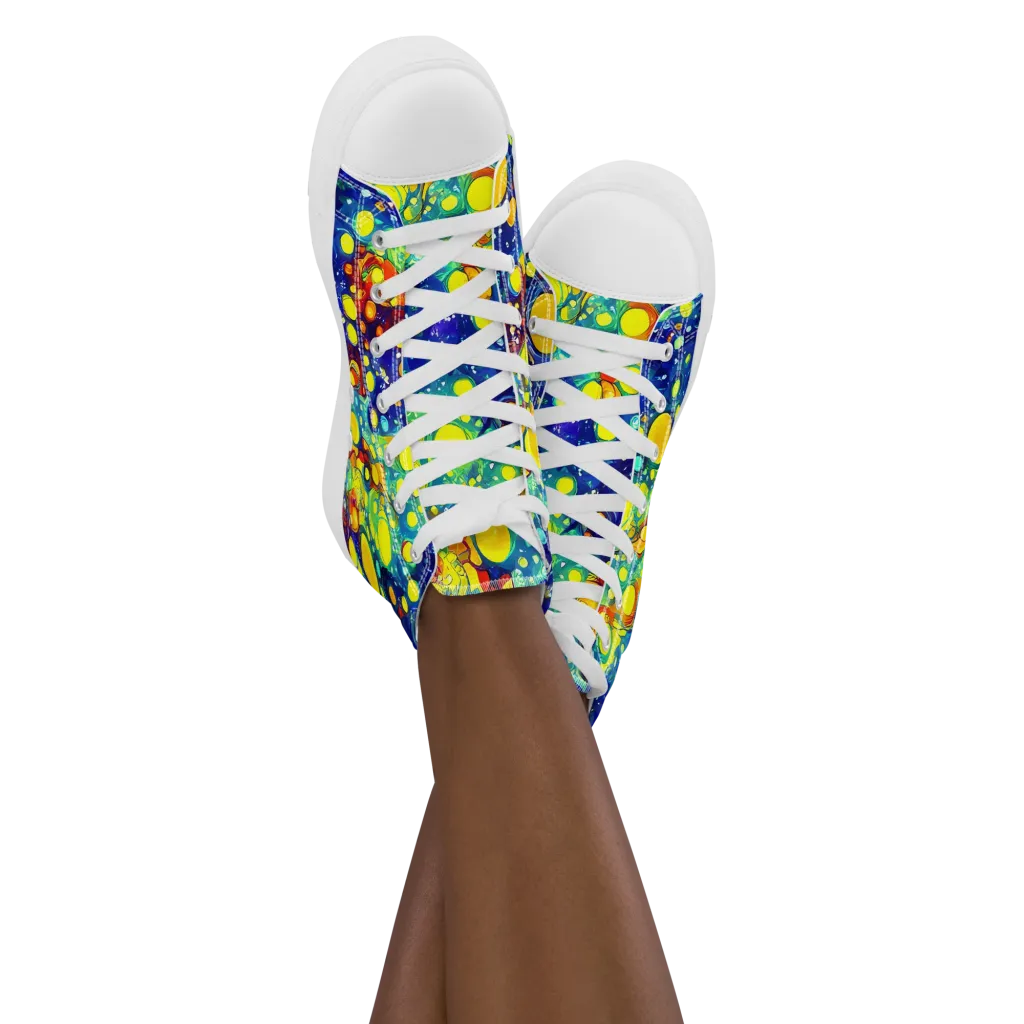 Midnight Bubbles on Women's High Top Canvas Shoes — Front