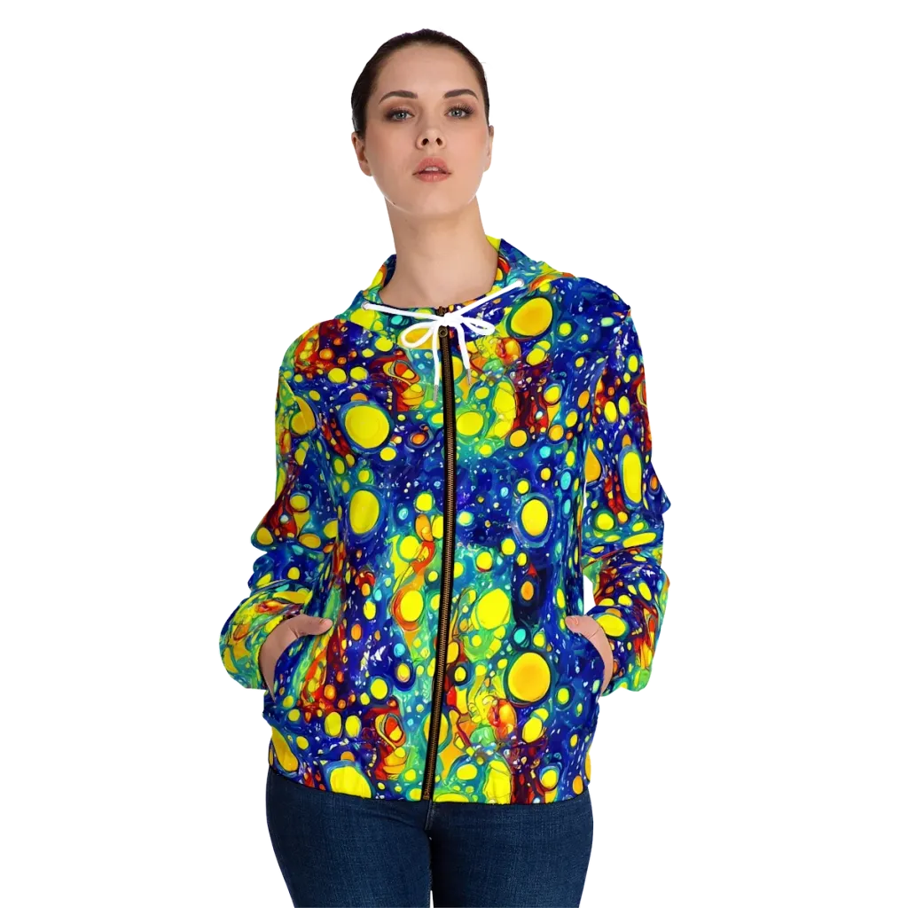 Midnight Bubbles on Women's Full-Zip Hoodie — Front On Person