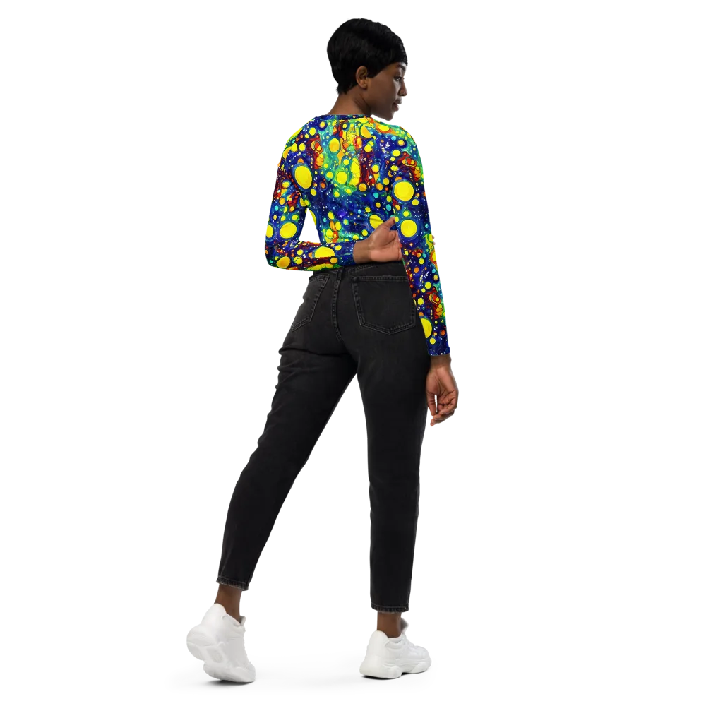Midnight Bubbles on Long Sleeve Crop Top — Right Back