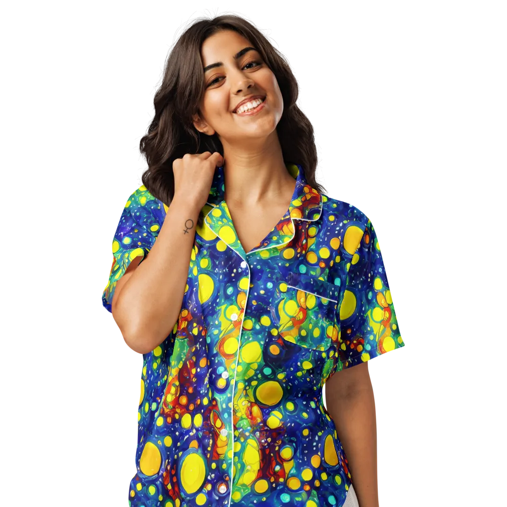 Midnight Bubbles on Women's Short Sleeve Pajama Top — Front