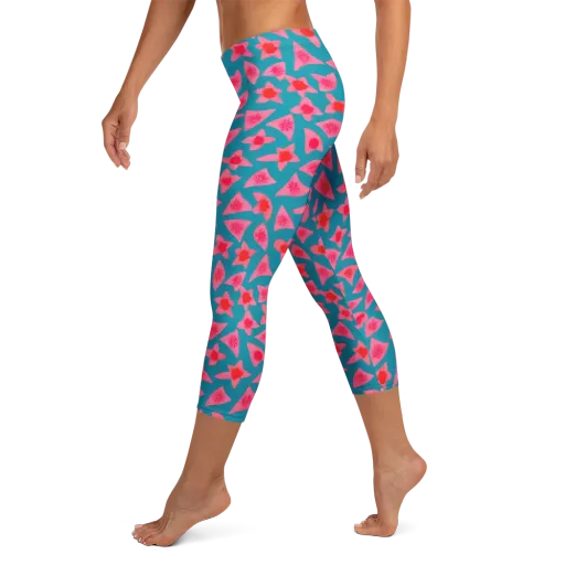Neon Hibiscus Scatter on a Capri Leggings