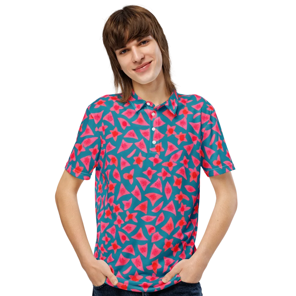 Neon Hibiscus Scatter on Men's Slim Fit Polo Shirt — Front