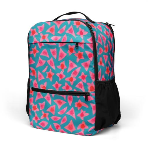 Neon Hibiscus Scatter on a Utility Backpack