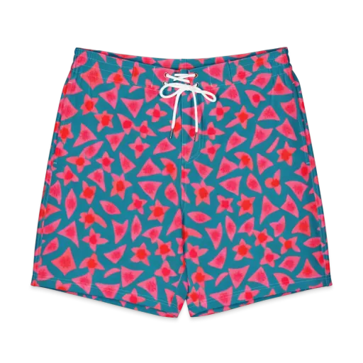 Neon Hibiscus Scatter on a Men's Board Shorts