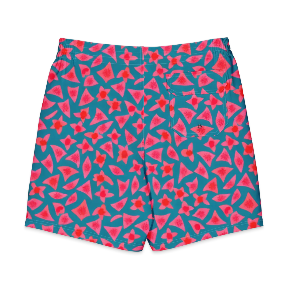Neon Hibiscus Scatter on Men's Board Shorts — Back