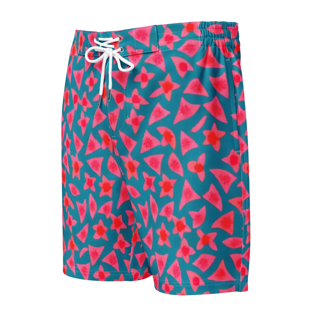 Neon Hibiscus Scatter on Men's Board Shorts — Front