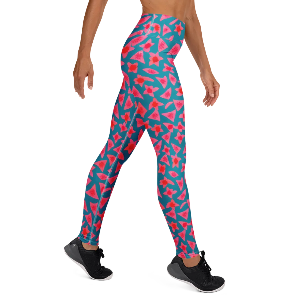 Neon Hibiscus Scatter on Yoga Leggings — Right