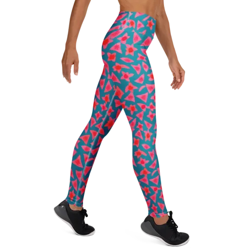 Neon Hibiscus Scatter on a Yoga Leggings