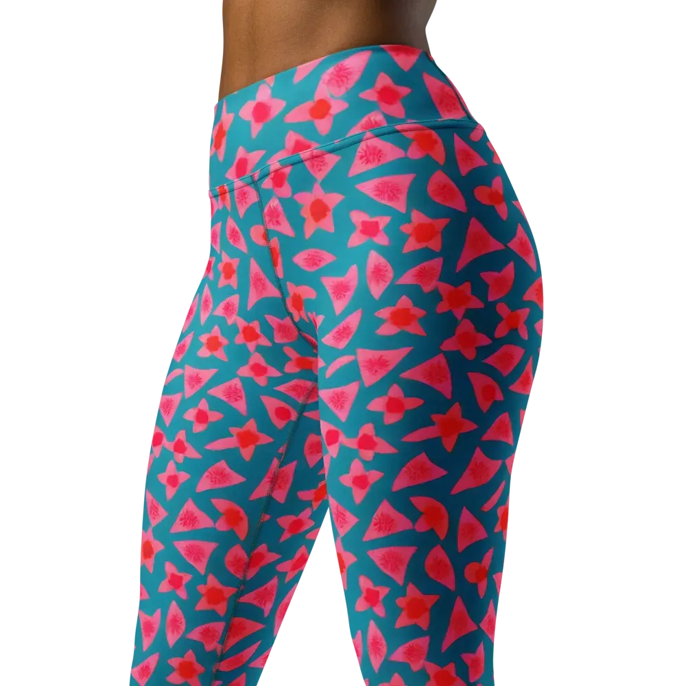 Neon Hibiscus Scatter on Yoga Leggings — Left Front