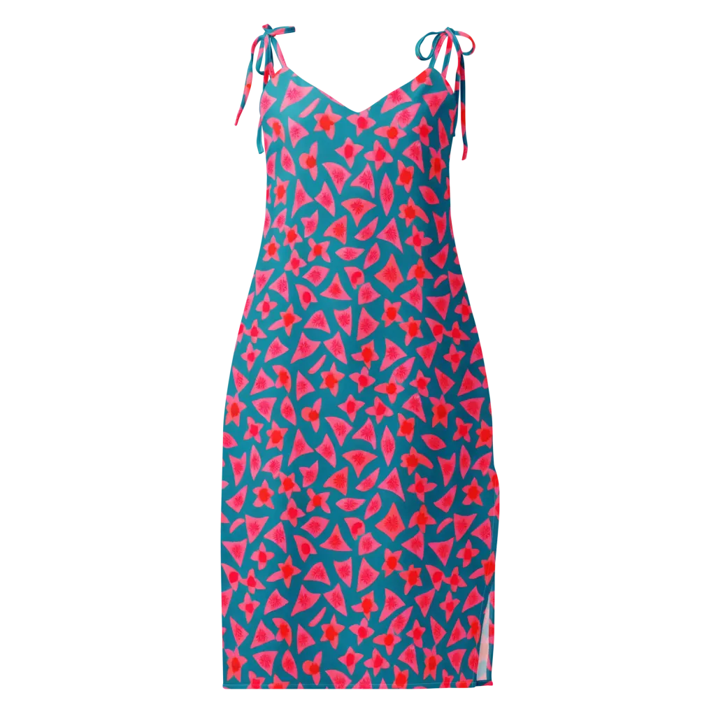 Neon Hibiscus Scatter on Slip Dress — Front