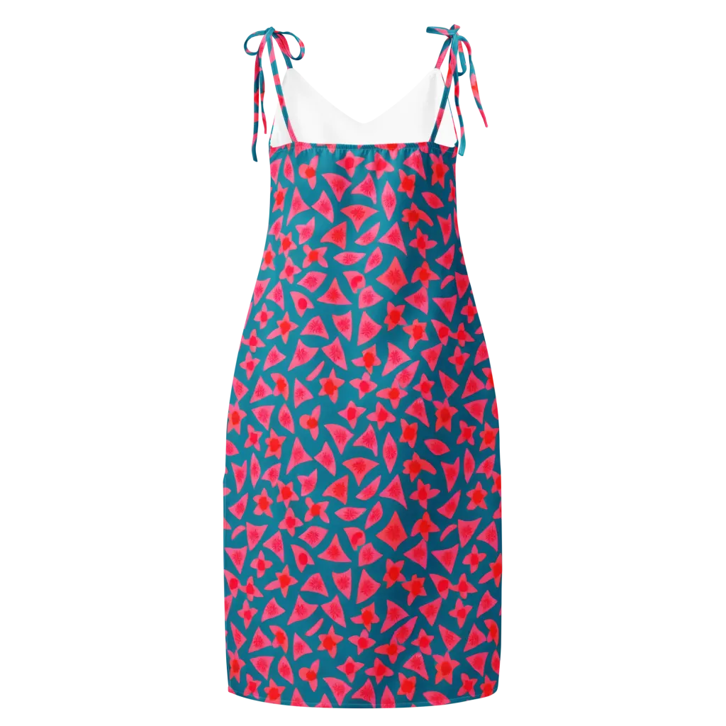 Neon Hibiscus Scatter on Slip Dress — Back