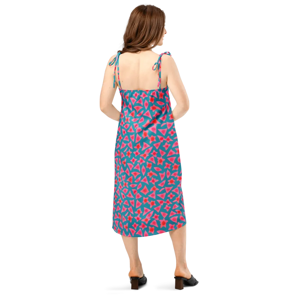 Neon Hibiscus Scatter on Slip Dress — Back