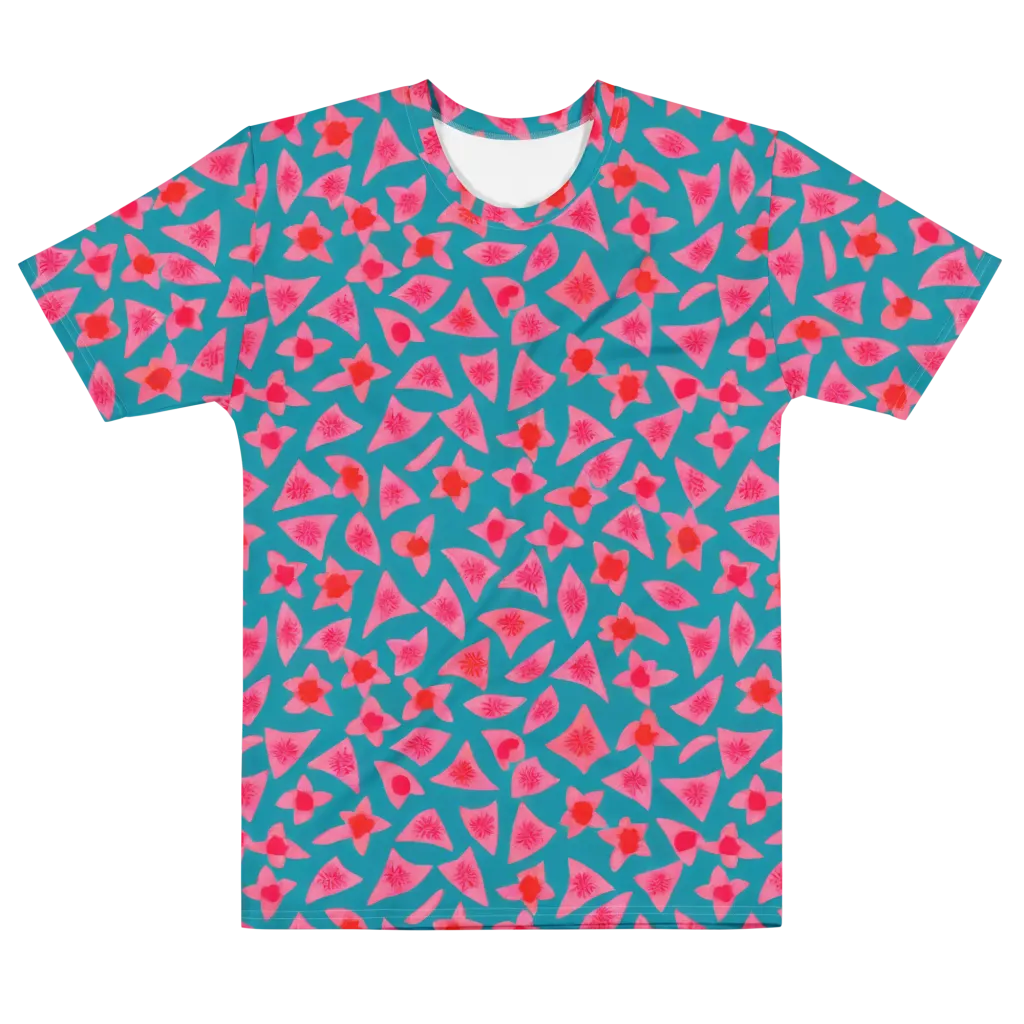 Neon Hibiscus Scatter on Men's Cotton Crew Neck T-Shirt — Front