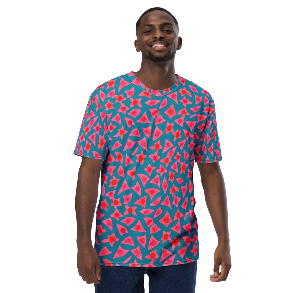 Neon Hibiscus Scatter on Men's Crew Neck T-Shirt — Front