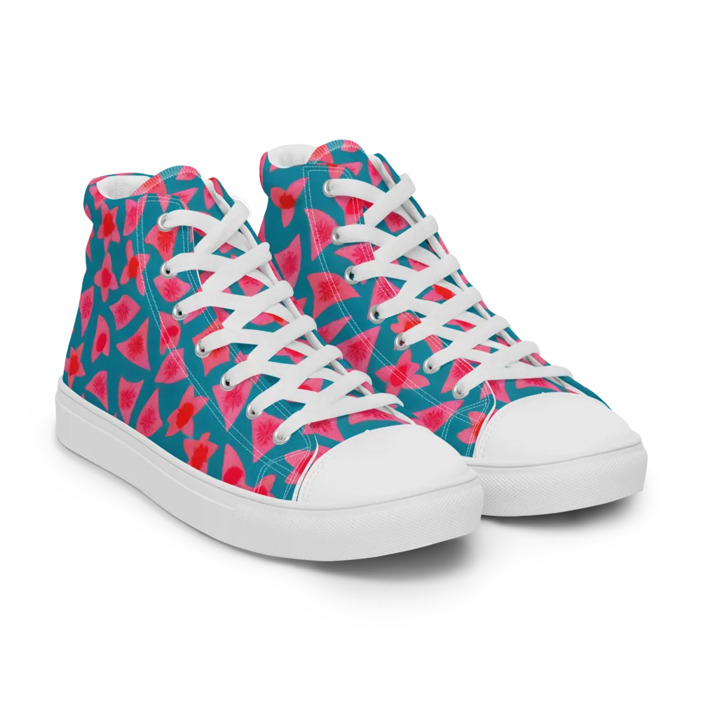 Neon Hibiscus Scatter on Men's High Top Canvas Shoes — Right Front