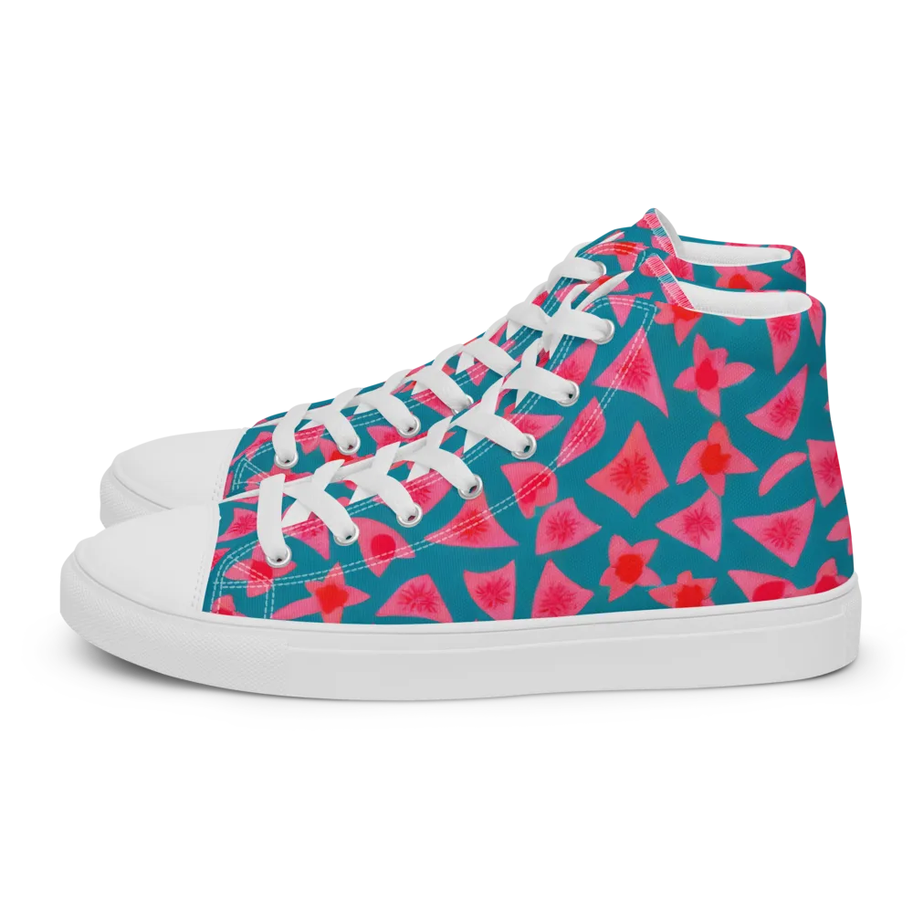 Neon Hibiscus Scatter on Men's High Top Canvas Shoes — Left