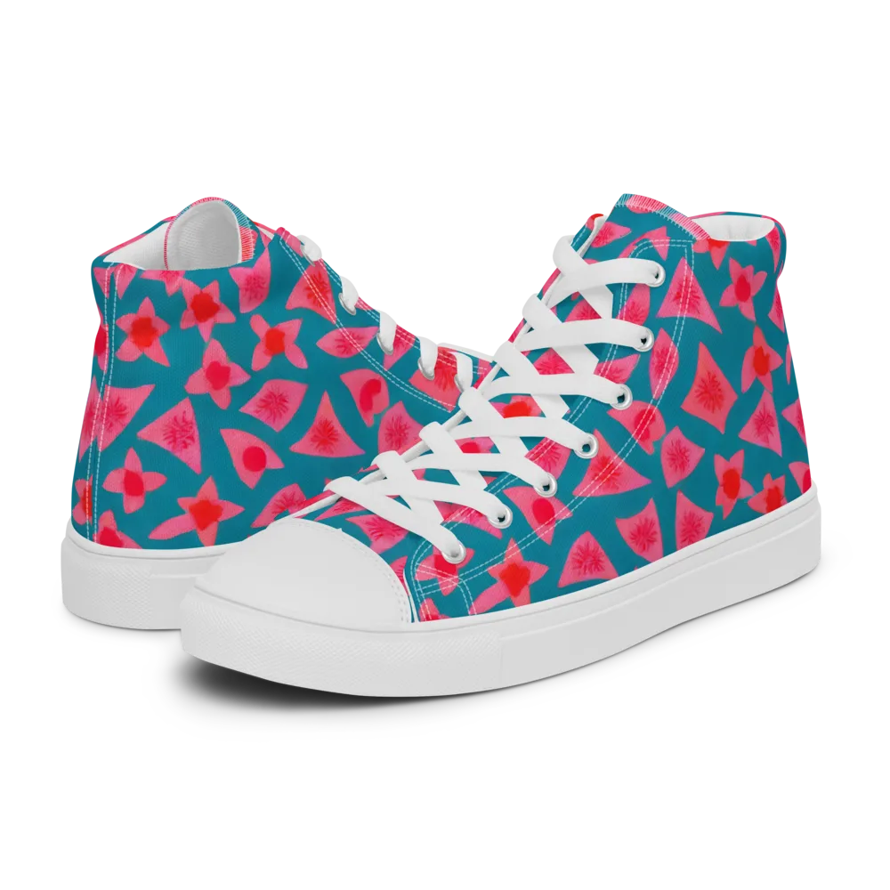 Neon Hibiscus Scatter on Men's High Top Canvas Shoes — Left