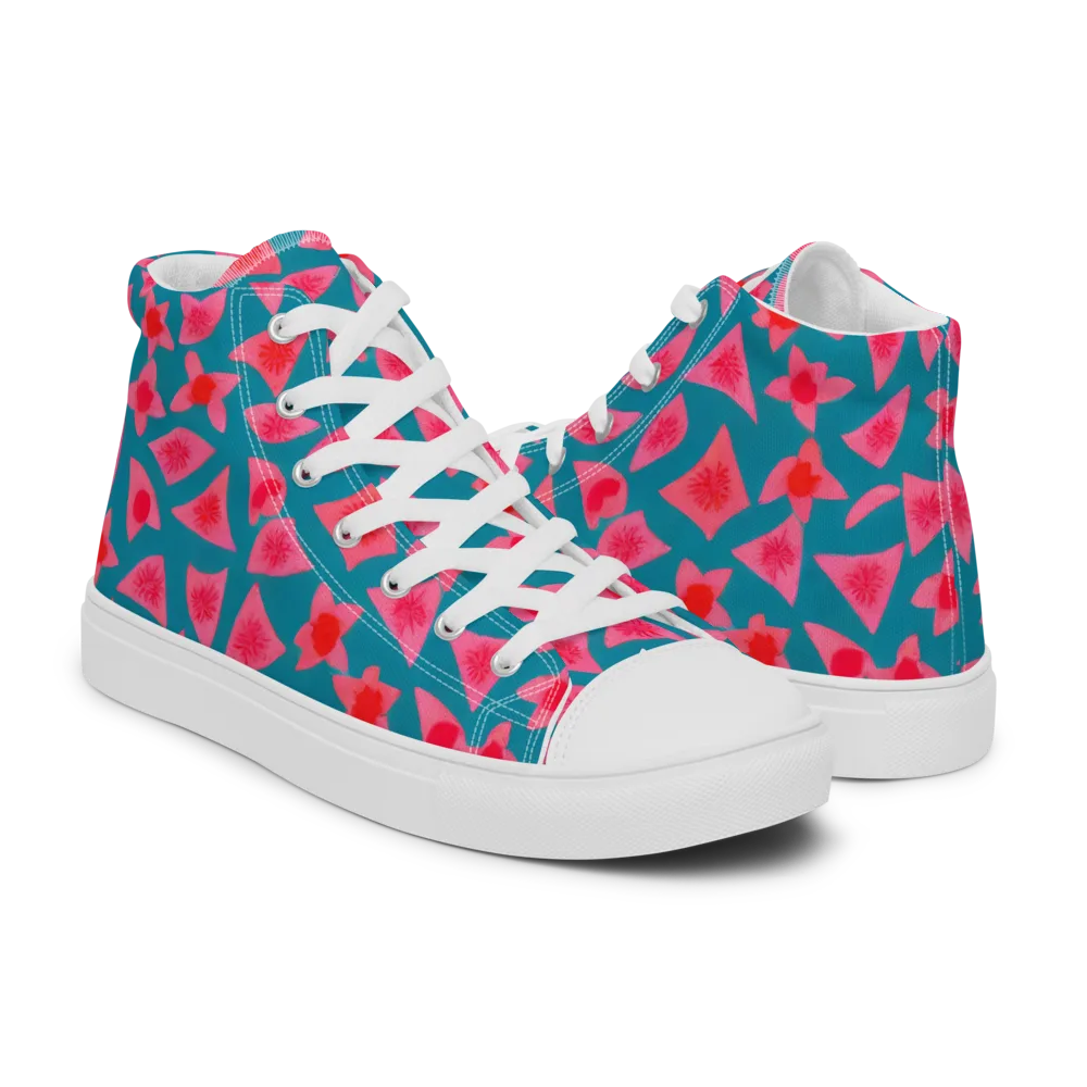 Neon Hibiscus Scatter on Men's High Top Canvas Shoes — Right