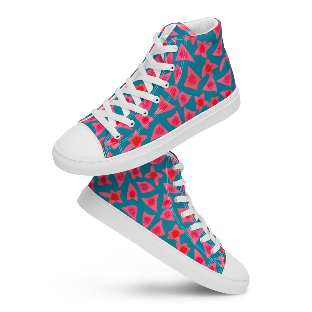 Neon Hibiscus Scatter on Men's High Top Canvas Shoes — Front