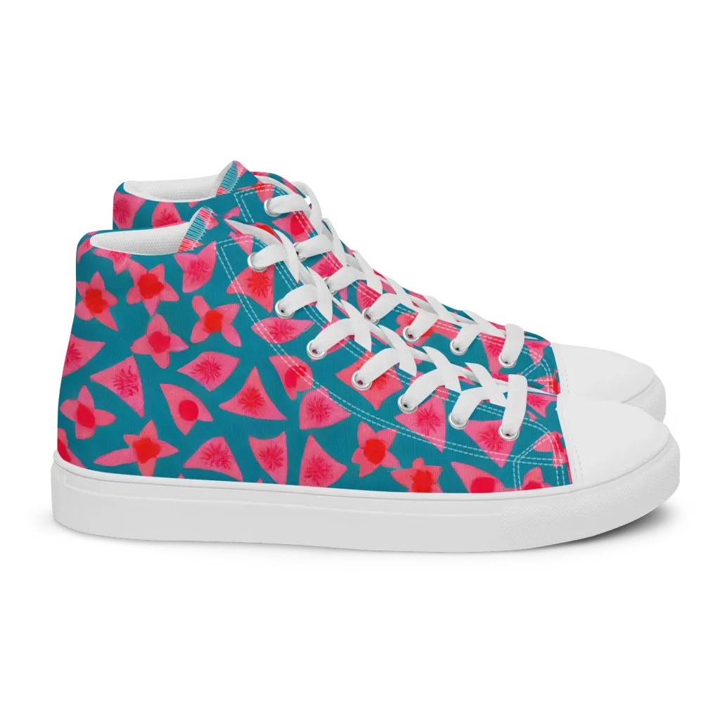 Neon Hibiscus Scatter on Women's High Top Canvas Shoes — Right