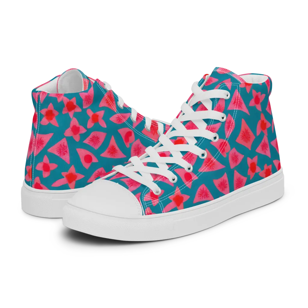 Neon Hibiscus Scatter on Women's High Top Canvas Shoes — Left