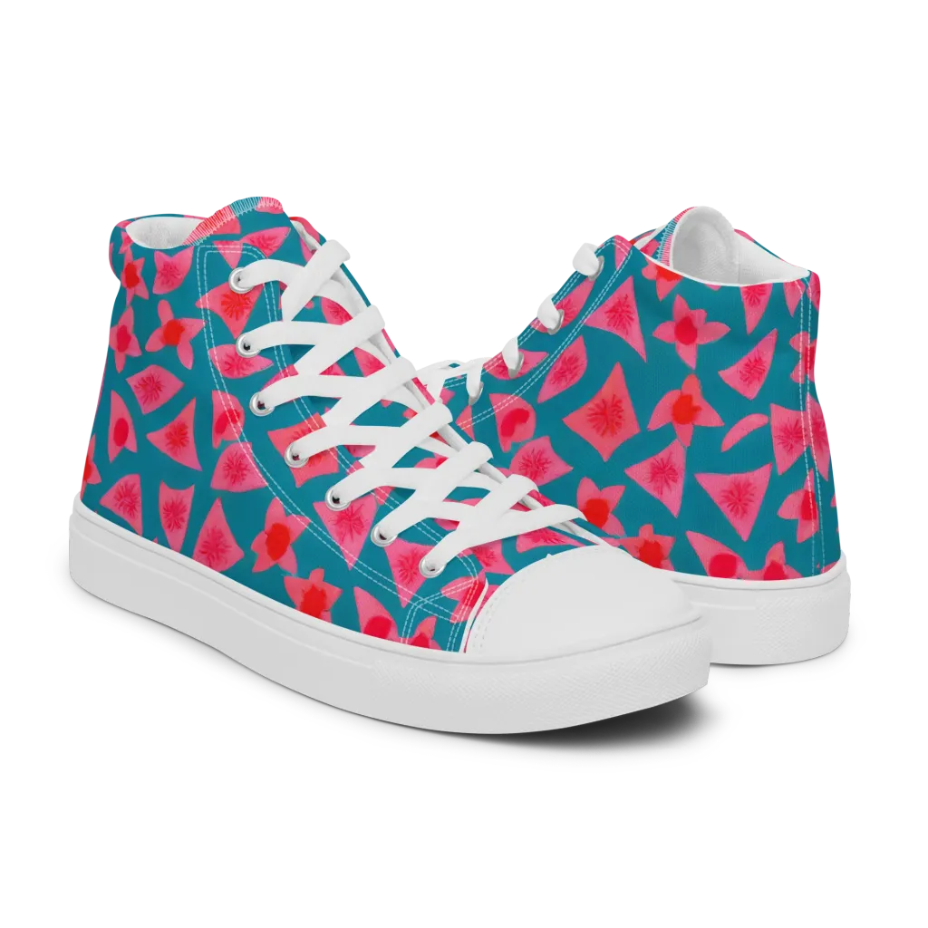 Neon Hibiscus Scatter on Women's High Top Canvas Shoes — Right