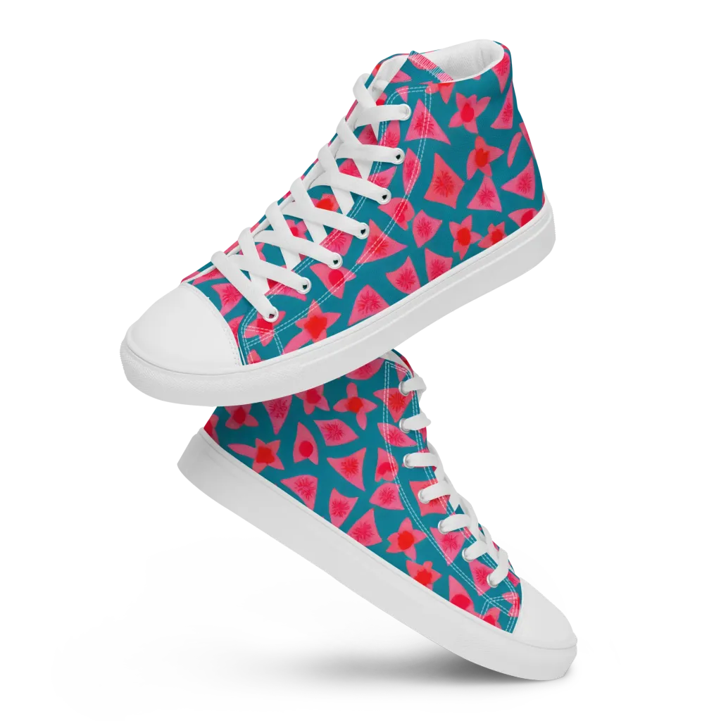 Neon Hibiscus Scatter on Women's High Top Canvas Shoes — Front