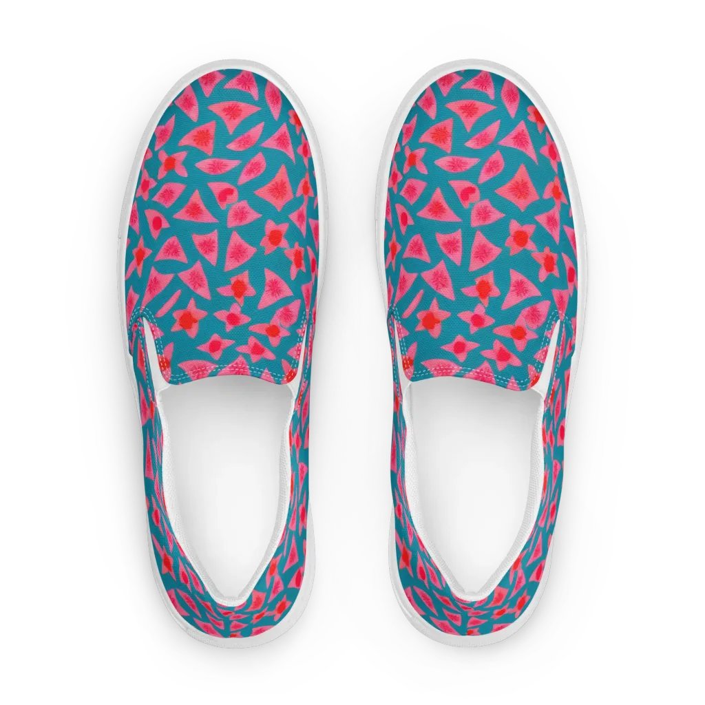 Neon Hibiscus Scatter on Men's Slip-On Canvas Shoes — Front