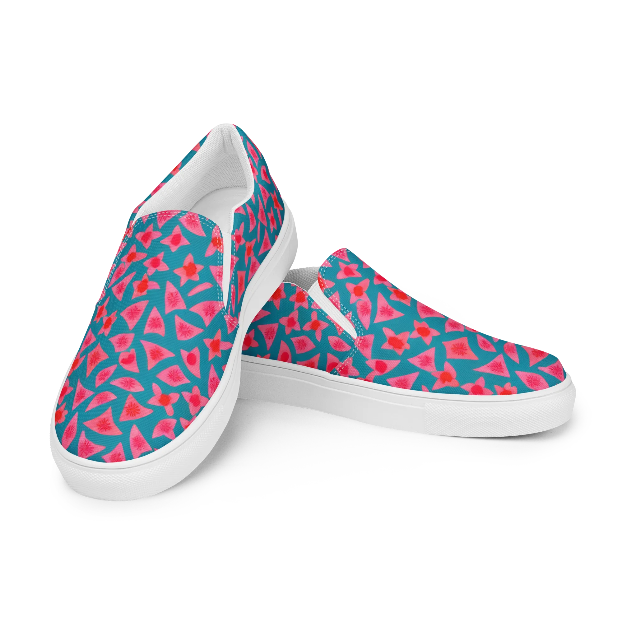 Neon Hibiscus Scatter on Men's Slip-On Canvas Shoes — Left Front