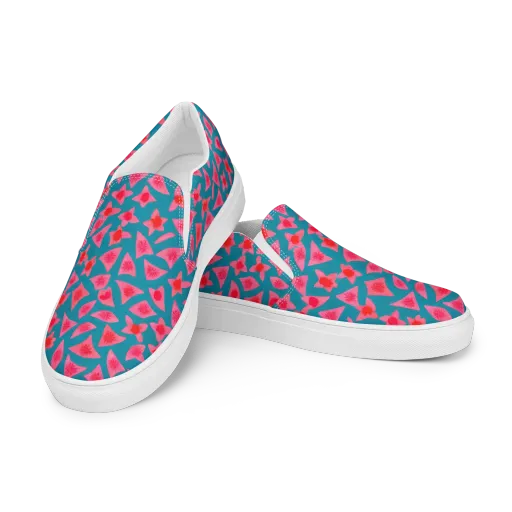 Neon Hibiscus Scatter on a Men's Slip-On Canvas Shoes