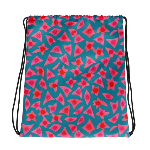 Neon Hibiscus Scatter on a Drawstring Bag