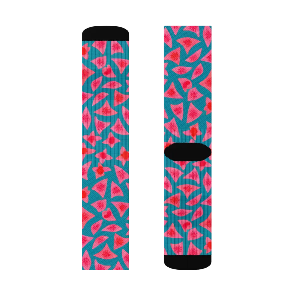 Neon Hibiscus Scatter on Socks — Left Sock