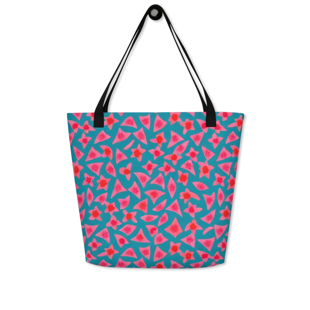 Neon Hibiscus Scatter on Large Tote Bag W/ Pocket — Front