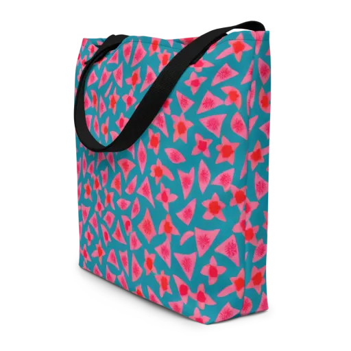 Neon Hibiscus Scatter on a Large Tote Bag W/ Pocket