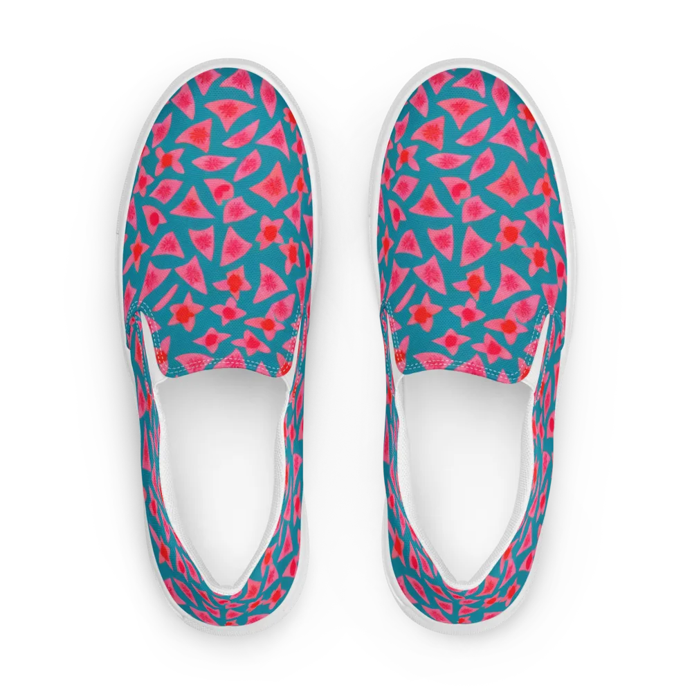 Neon Hibiscus Scatter on Women's Slip-On Canvas Shoes — Front