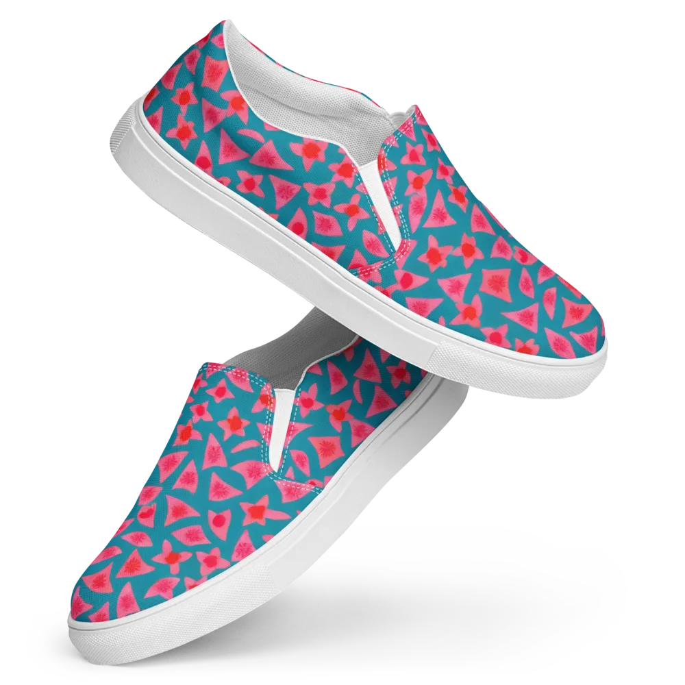 Neon Hibiscus Scatter on Women's Slip-On Canvas Shoes — Front